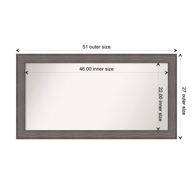 Country Barnwood Framed Non-Beveled Custom Wall Mirror, Bathroom Vanity Mirror - Outer Size: 51.25 x 27.25