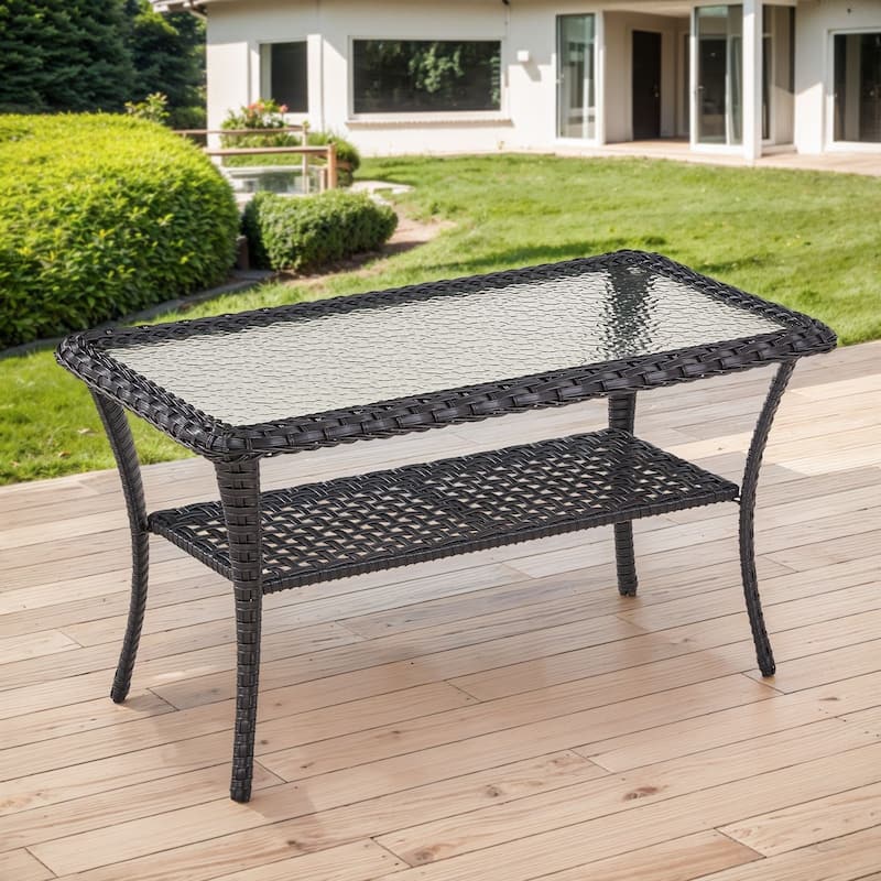 Outdoor Coffee Table/ Side Table with UV-Resistant PE Wicker - Coffee Table - Black