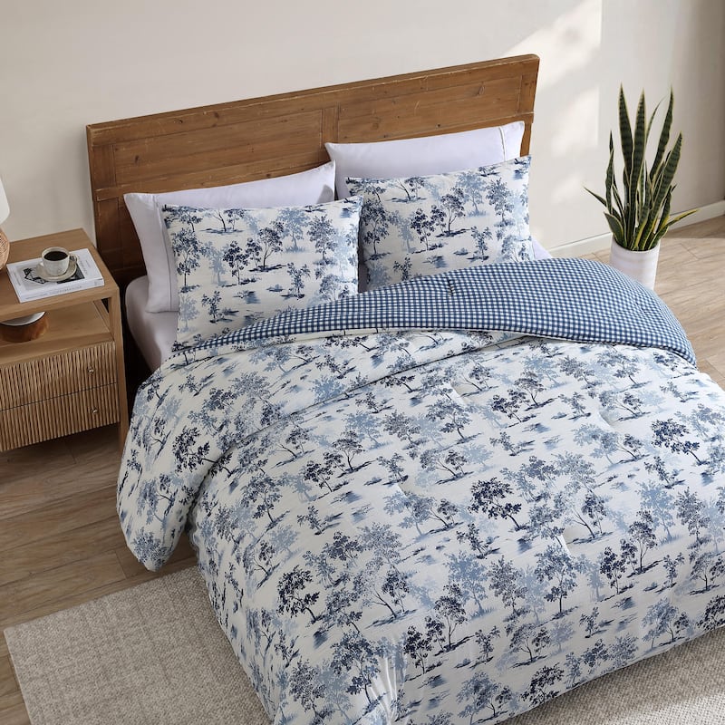 Eddie Bauer Vintage Forest Toile Cotton Reversible Blue Comforter Set