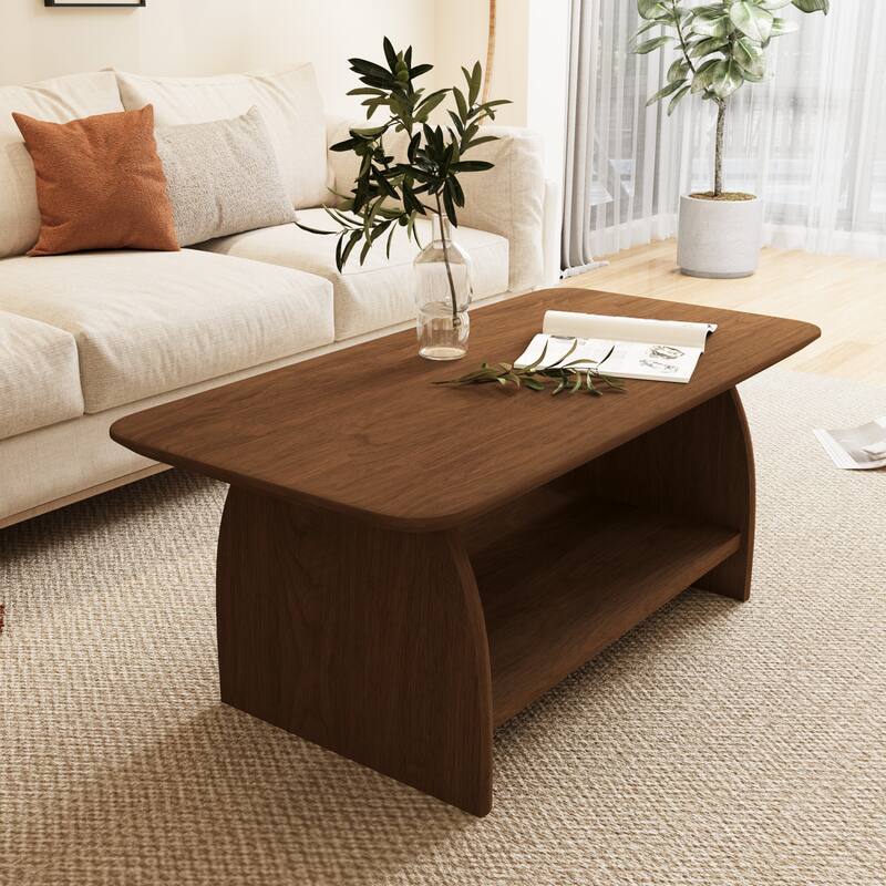 47 Inch Modern Rectangular Coffee Table with Storage, Double-Layer DesignMinimalist Center Table for Living Room