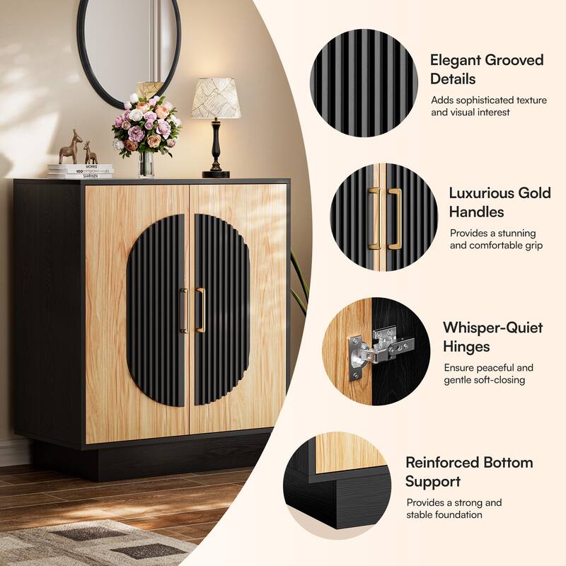 Sideboard Fluted Buffet Cabinet with Storage Adjustable Shelves