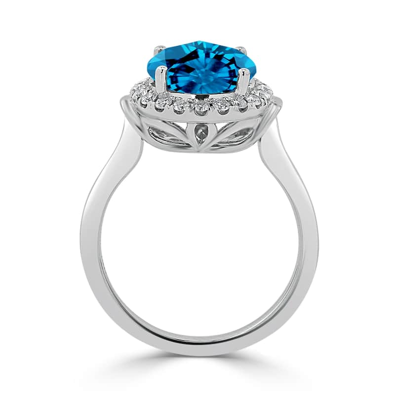 Auriya 3 5/8ct Round Swiss Blue Topaz and Halo Diamond Engagement Ring 1/4ctw 14k Gold