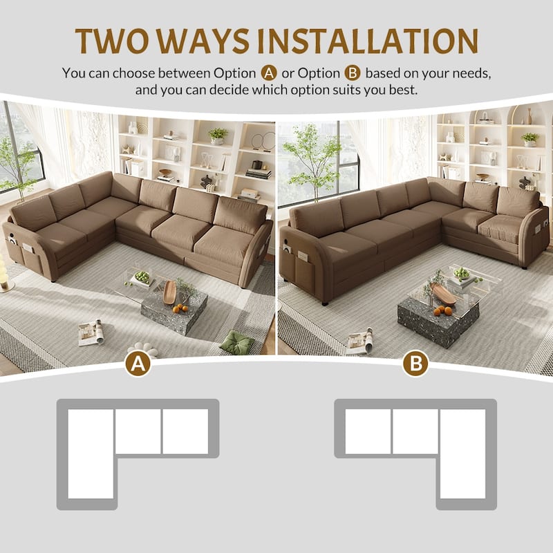 Sectional Sleeper Sofa with Pull Out Bed, Convertible Teddy Fabric Couch with Side Pockets & USB Ports, L Shaped Modular Couches