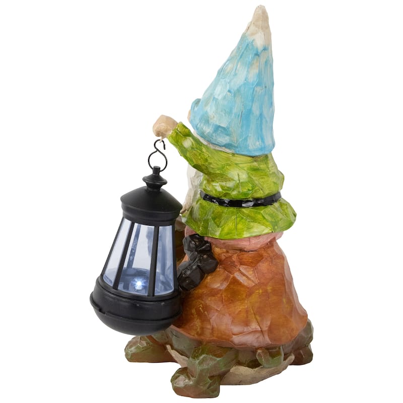 12.5" Solar LED Lighted Gnome and Turtle Outdoor Garden Statue
