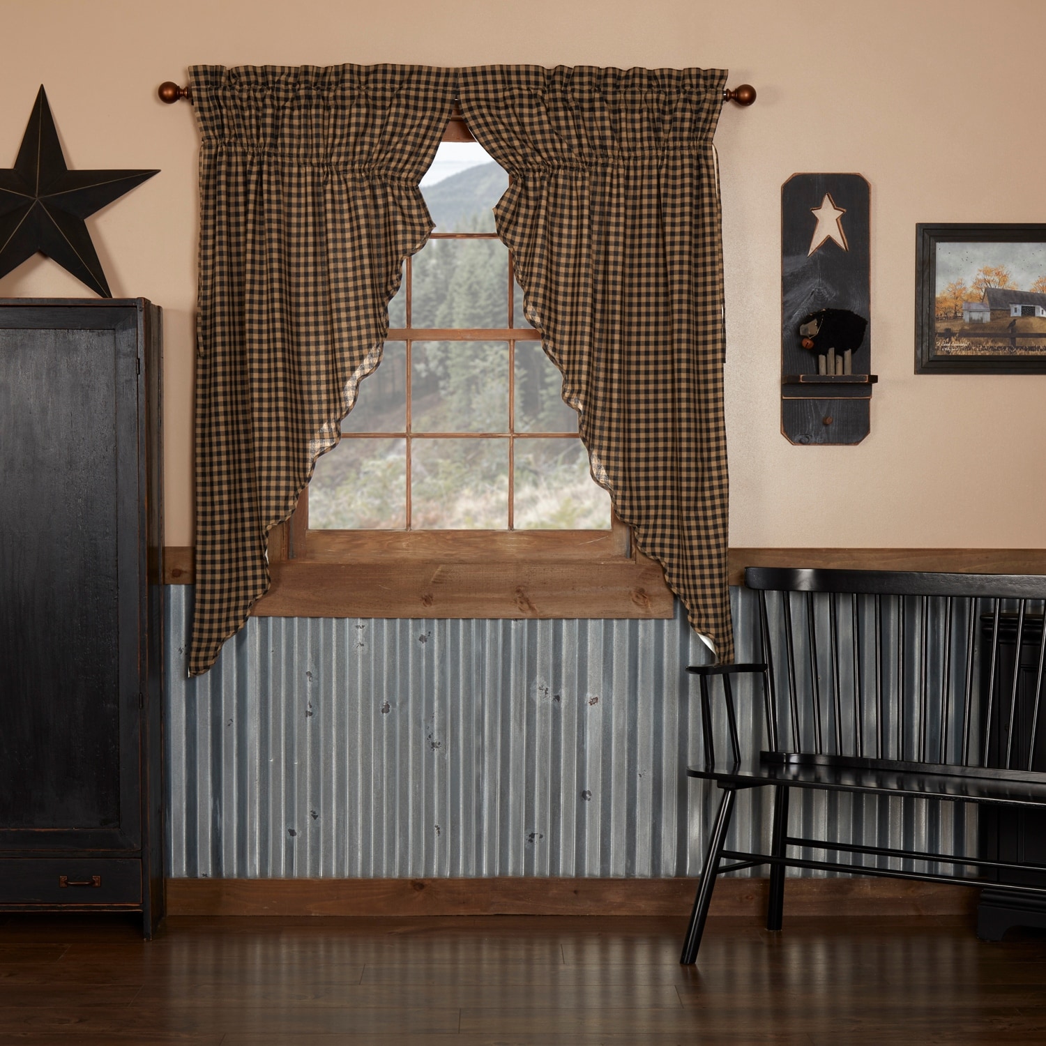 Check Scalloped Prairie Short Panel Set of 2 63x36x18 - 63x36