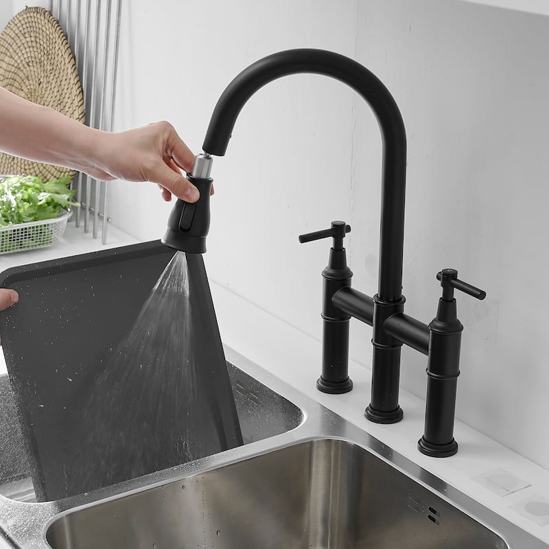 8-in Widespread Pull Down Kitchen Spray in Matte Black,Brushed Nickel