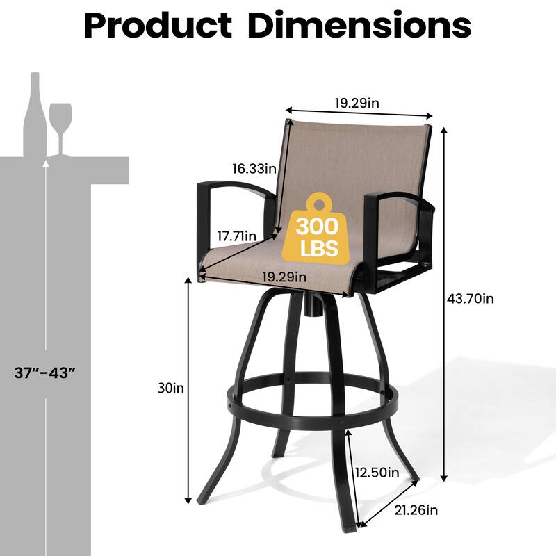 30''H Pellebant Outdoor Patio Aluminum Premium Swivel Bar Stools with Sunbrella Fabric
