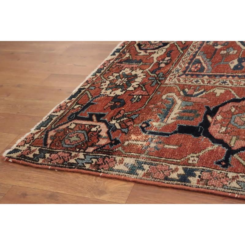 Hand Knotted Oriental 100% Wool Carpet Traditional Medallion Oranges & Rust Heriz (serapi) Area Rug - 14' 3'' X 10' 2''