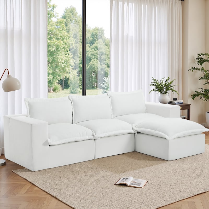 Chenille No Assembly Modular Sectional Sofa Cloud Couch with Ottoman