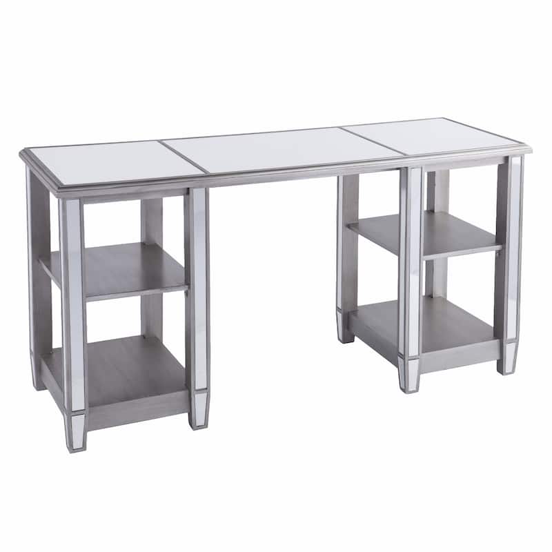 Silver Wood Mirrored Writing Desk with Shelves and Rectangular Matte Finish - Silver