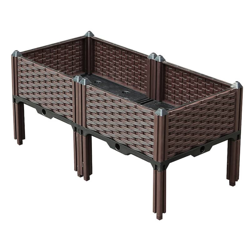 HomeRoots 32" X 16" Dark Brown Heavy Duty Plastic Rectangular Self Watering Raised Garden Bed