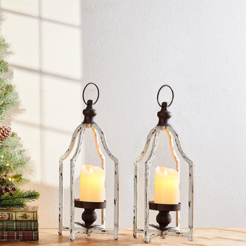 Glitzhome Farmhouse Metal Decorative Lanterns Candle Holder with Handle Wedding Decor