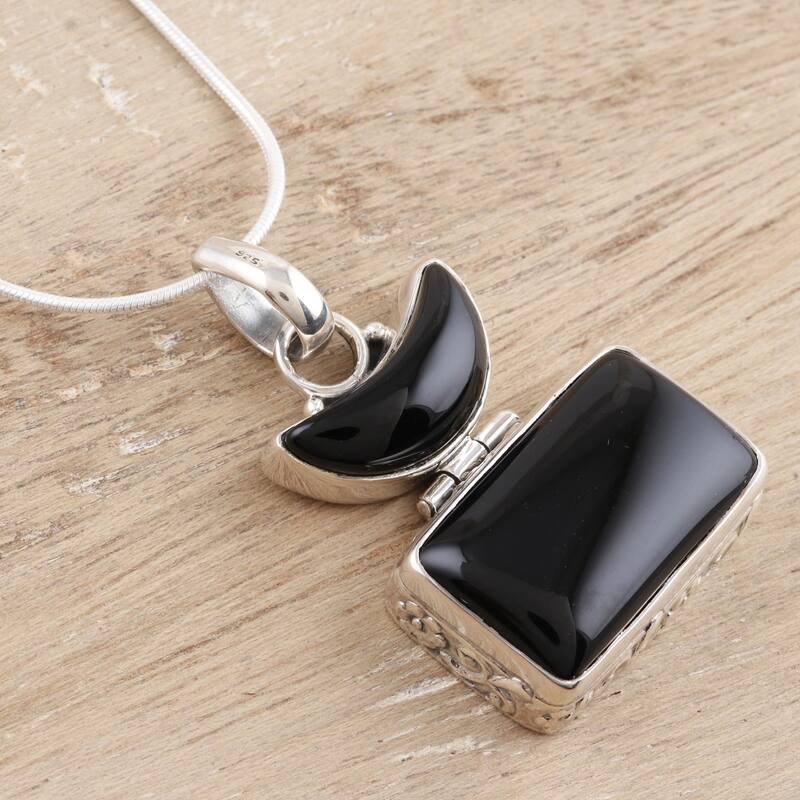 Novica Handmade Black Midnight Onyx Pendant Necklace
