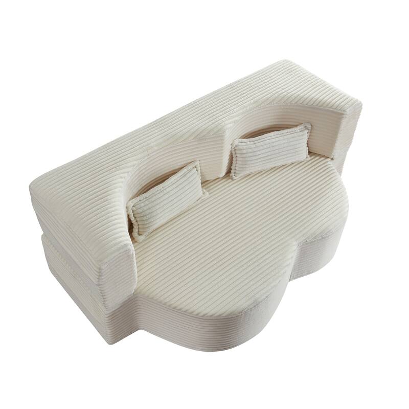Floor Sofa With 2 Pillows,Convertible Plush Corduroy Foam-Filled Sleeper Sofa Bed,15" Full Size Folding Mattress,Guest Bed