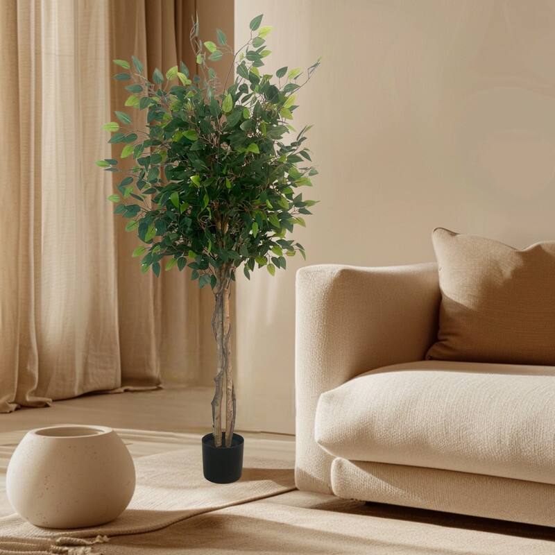 XBrand 63-Inch Artificial Ficus Tree - Realistic Indoor Faux Plant with Bendable Branches and Pre-Potted Design