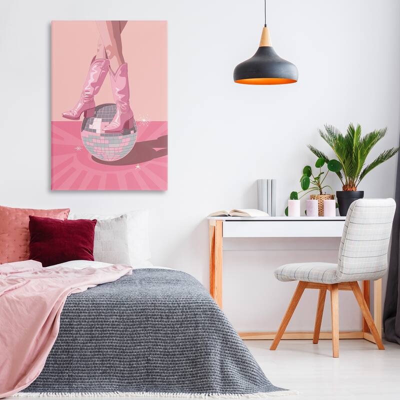 Stupell Pink Disco Cowgirl Balancing Canvas Wall Art Design By LSR Design Studio