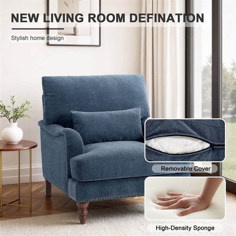 Chenille Accent Chairs with Lumbar Pillows Nailhead (Set of 2)