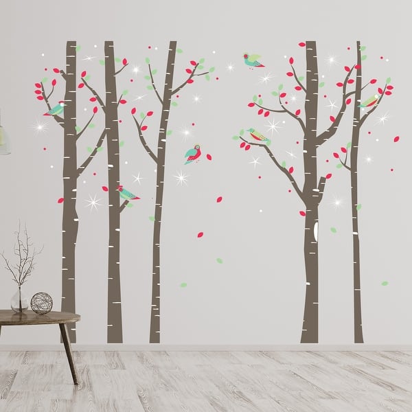 slide 1 of 5, Walplus Birch Tree Forest Swarovski Crystal Peel and Stick Wall Sticker