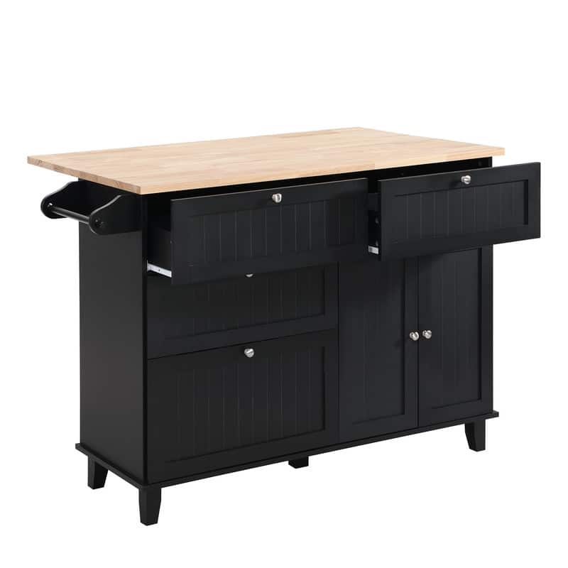 Farmhouse-Style Kitchen Island Set with Drop-Leaf Table, Two Seats, Storage Cabinet, Drawers, and Towel Rack‌