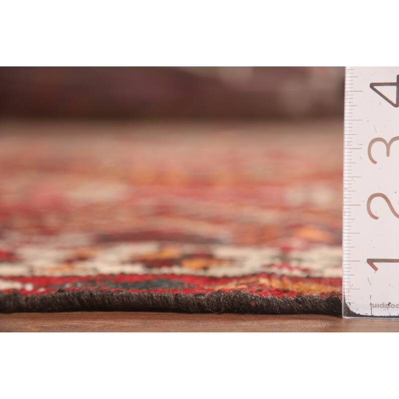 Red Geometric Distressed Bakhtiari Persian Vintage Wool Carpet - 5'0"x 10'1"