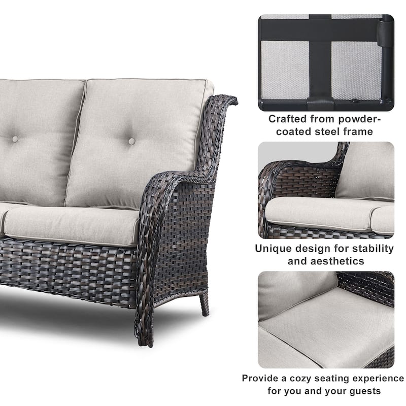 4-Piece Swivel Sofa Chair with Fire Pit Table - Brown