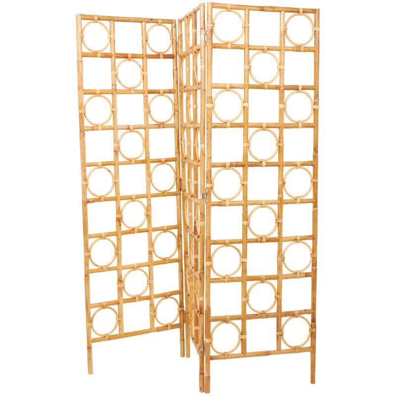 Rattan Geometric Handmade Woven Geometric 3 Panel Room Divider Screen with Open Frame Design - Brown - Roche River Decor