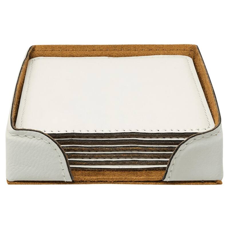 White Vegan Leather Coaster - Set of 6