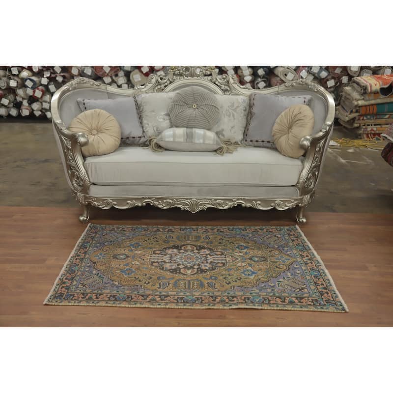 Hand Knotted Oriental 100% Wool Carpet Traditional Medallion Oranges & Rust Tabriz Area Rug - 5' 2'' X 3' 3''