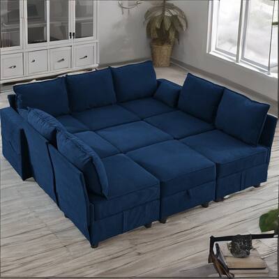 Corduroy Sectional Modular Sofa Couch,9 Storage Sectional Sofa