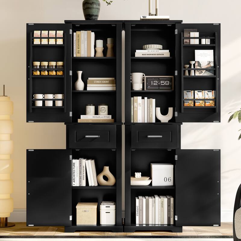4-Door Tall Storage Cabinet - Adjustable Shelves & Door Racks, MDF Painted Finish for Bathroom/Office