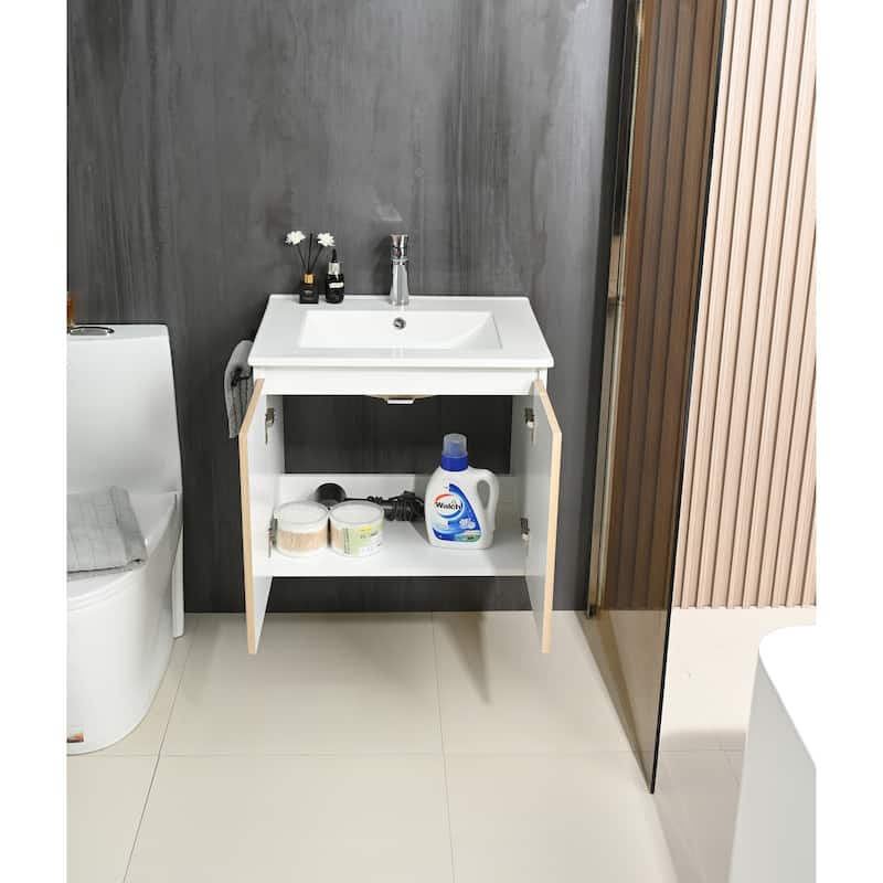 24" Wall-mount Bathroom Sink Vanity Floating Storage Cabinet