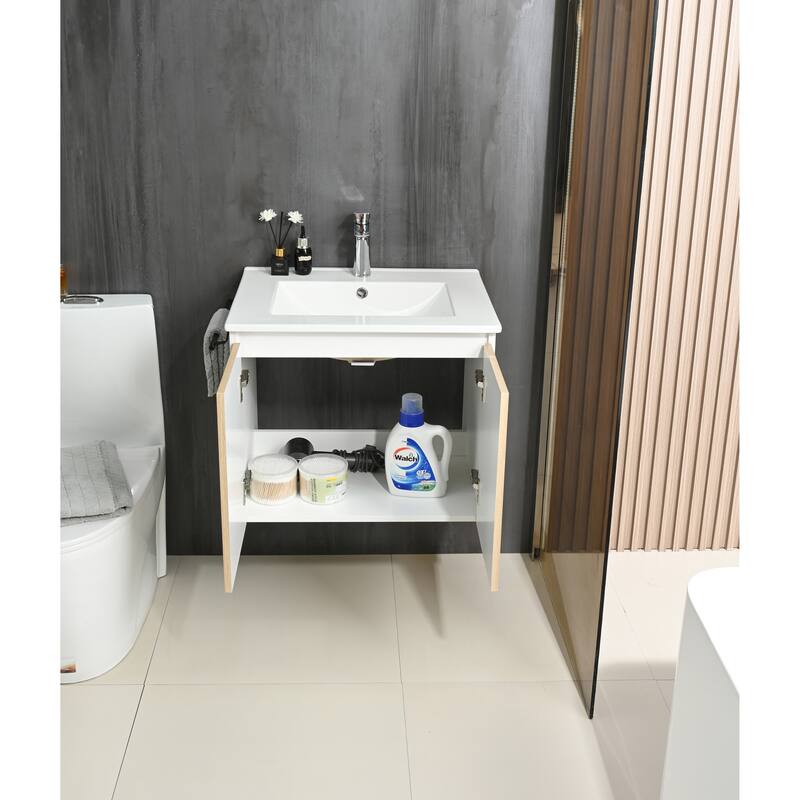 GDFStudio - Adrian Floating Bathroom Vanity with Ceramic Sink and Integrated Towel Rack Storage Cabinet