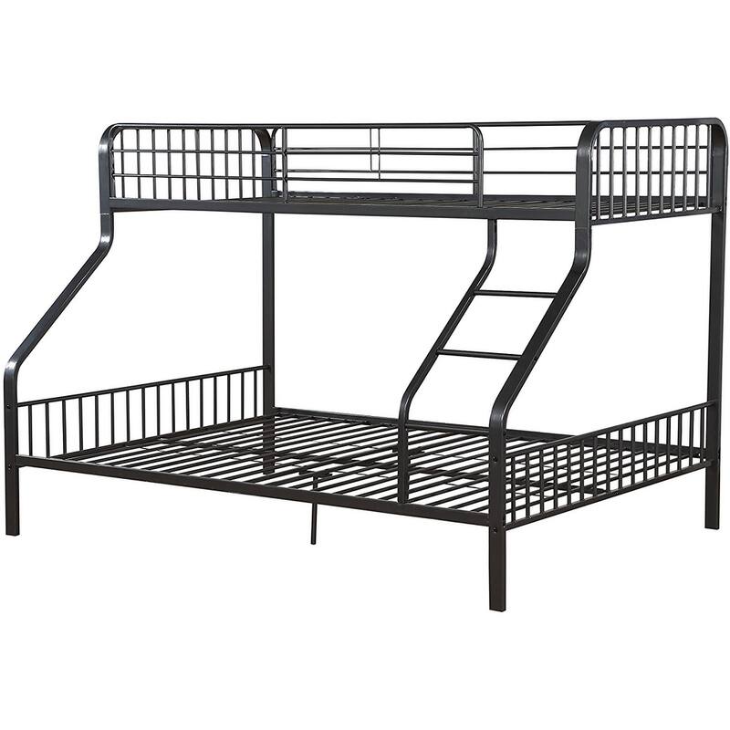 Twin XL/Queen Metal Bunk Bed in Gunmetal SpaceSaving with Guardrails
