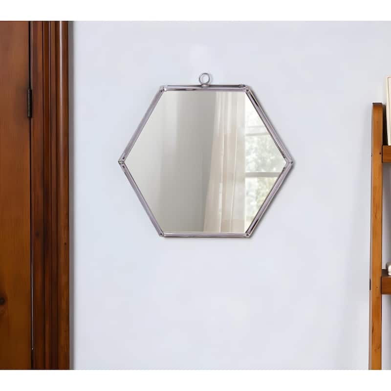 HomeRoots 8" Silver Hexagon Steel Framed Accent Mirror - 6.5' X '7.5' X '2.8 - Silver - 6.5' X '7.5' X '2.8