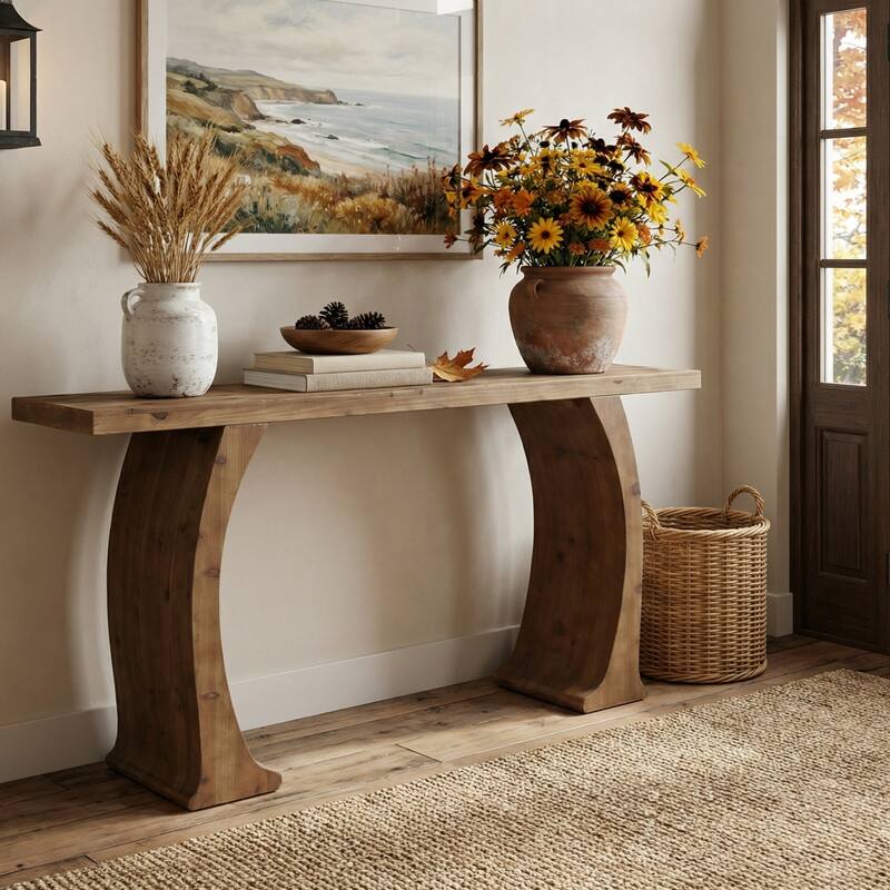 63 Inch Farmhouse Console Table for Entryway / Living Room, Fir Wood - 62.99" W x 11.81" D x 32.68" H