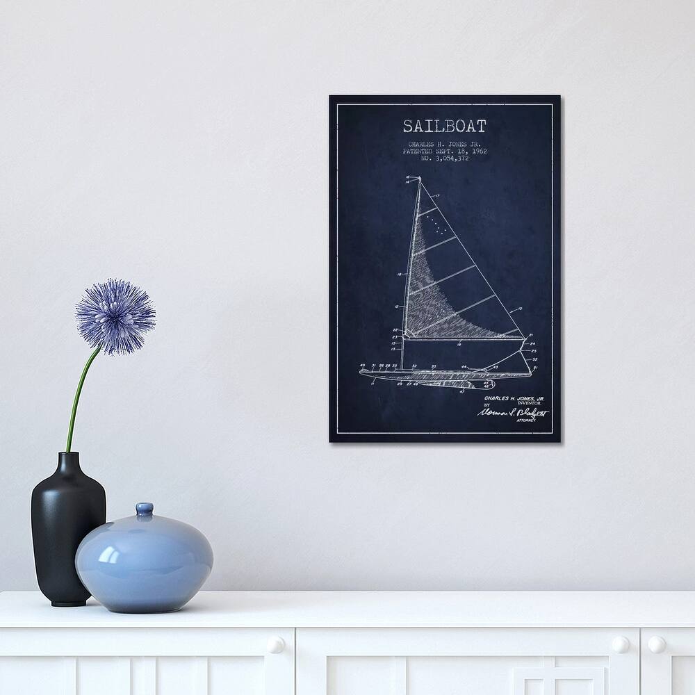 iCanvas "Sailboat 2 Navy Blue Patent Blueprint" by Aged Pixel Canvas Print