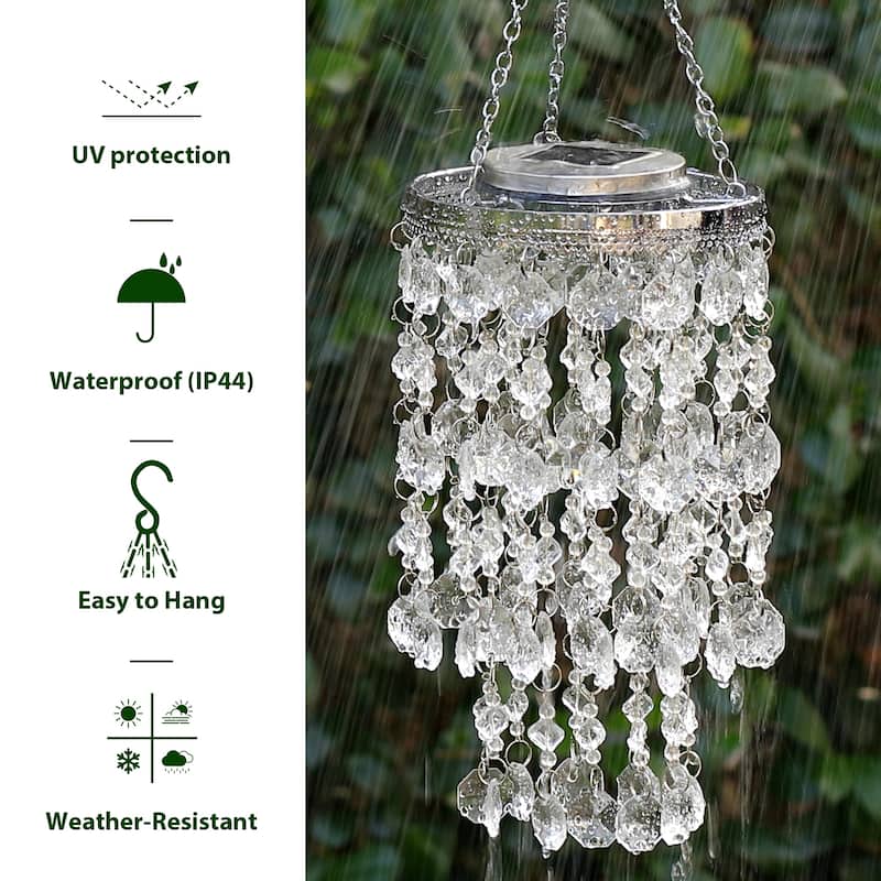 Glitzhome 19"H Solar Lighted Patriotic Wind Chime Hanging Decor