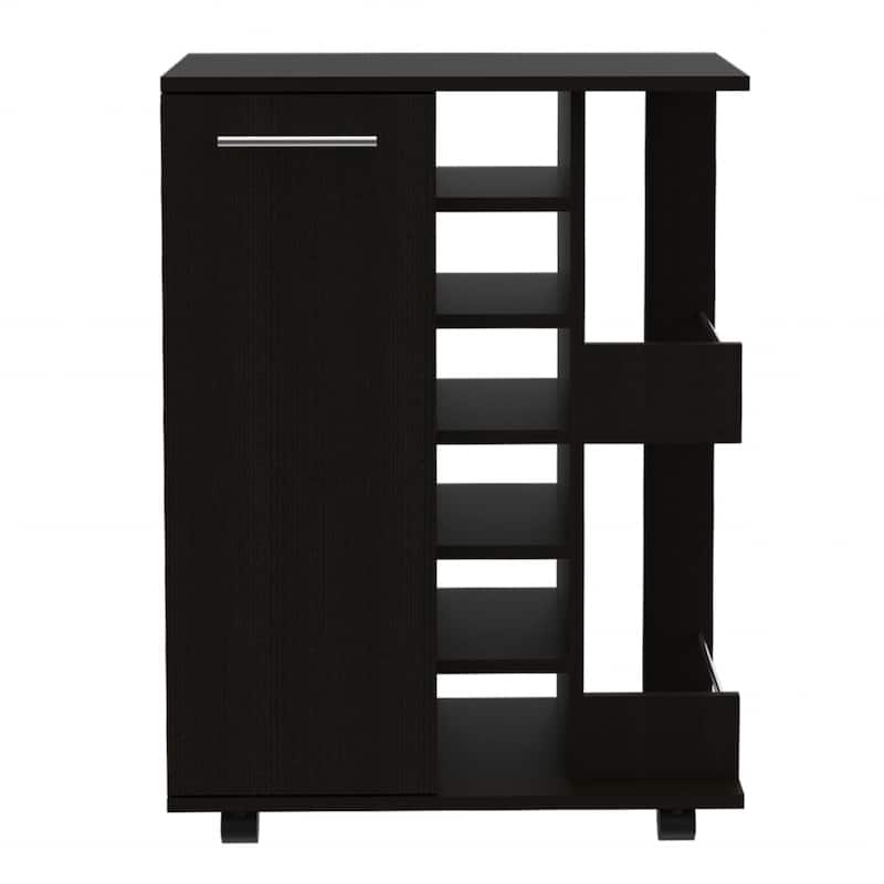 Rolling Bar Cart with Wine Rack and Storage Cabinet on Wheels for Home - 23.7 x 14.8” x 32.4”