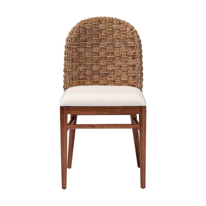 bali & pari Denver Modern Bohemian Walnut Brown Finished Acacia Wood and Seagrass Dining Chair