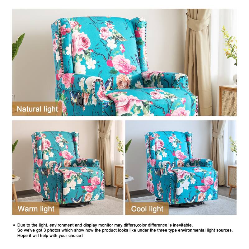 UIXE Roderich Farmhouse Floral Print Swivel Rocker Push Back Recliner