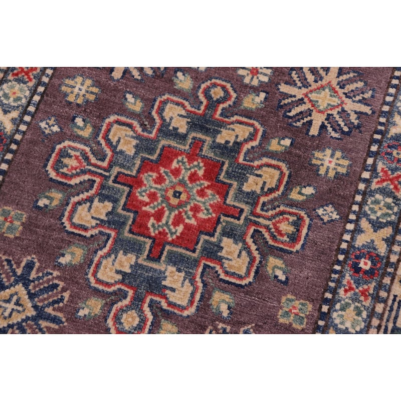 Rustic Kazak Chaim Gray/Beige Wool Runner - 2'10'' x 8'0''