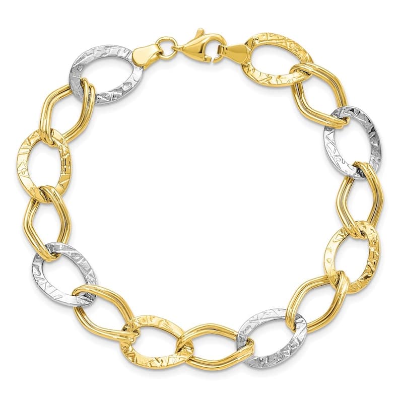 Curata 10k Two Tone Gold 7.5" 10mm Hammered Textured Link Bracelet