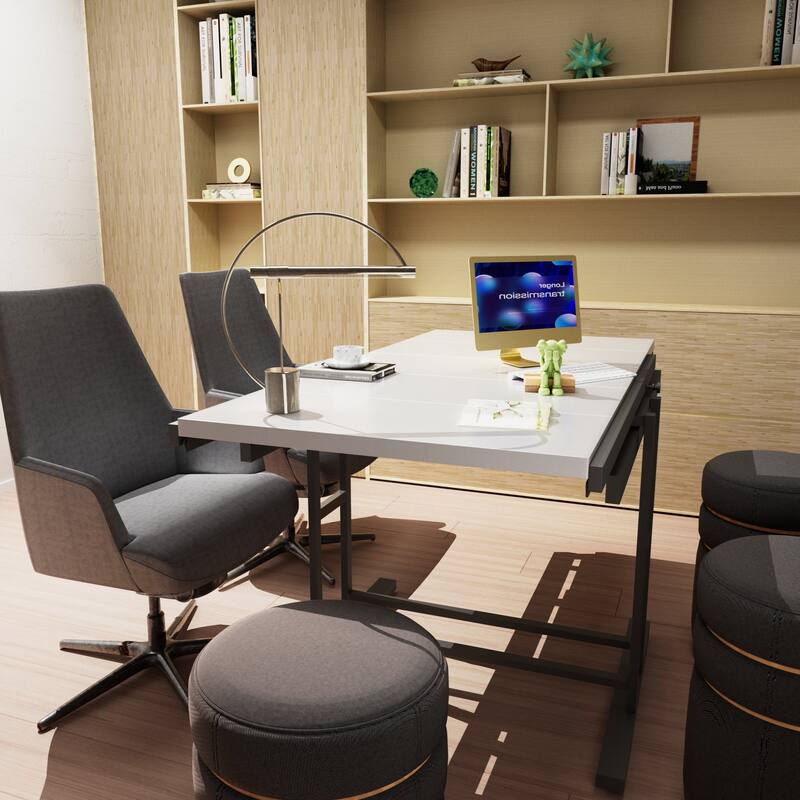 Solid Mahogany Wood Multifunction Convertible Dining Table, Free Switch Space Saving Table Shelf for Home and Studio