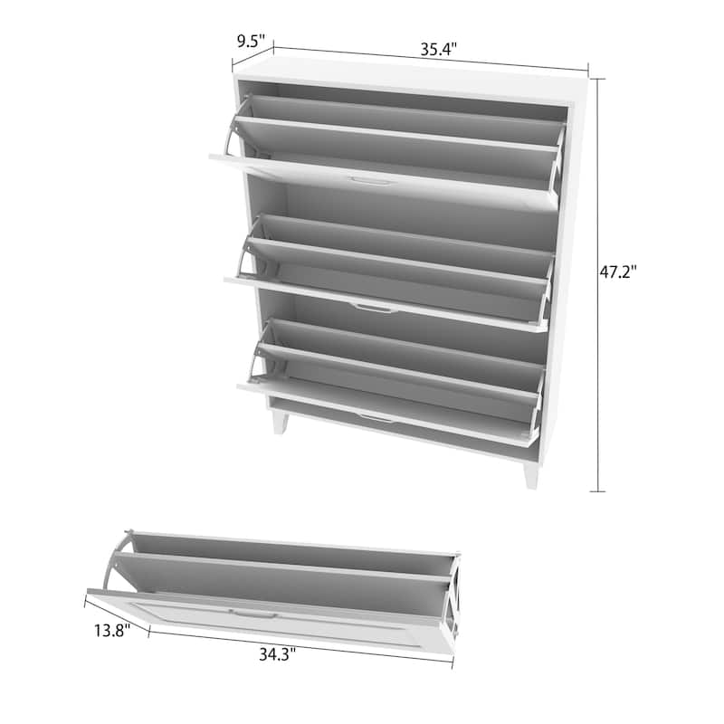 47.2"H Shoe Cabinet With 3 Flip Doors,White