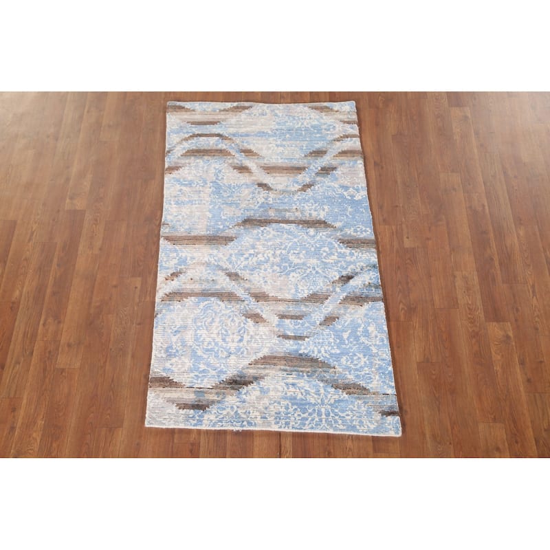 All-Over Striped Abstract Modern Accent Rug Handmade Wool Carpet - 2'8"x 4'8"