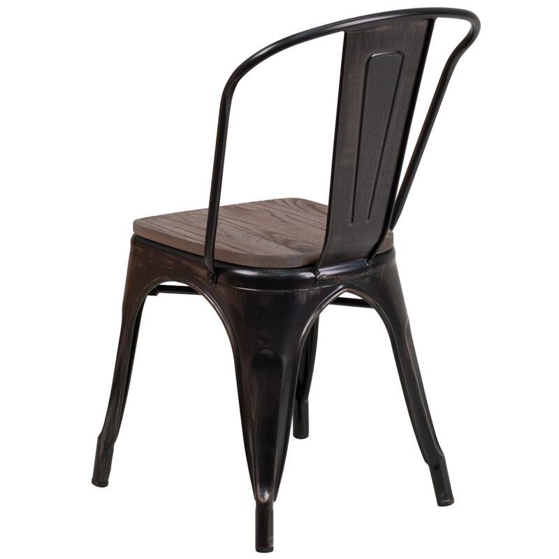 Wood Seat/ Galvanized Steel Stackable Chair (Set of 4) - 18"W x 20"D x 33"H