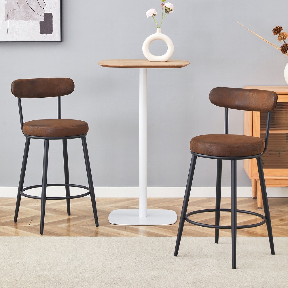 Counter Height Bar Stools Set of 2, Fabric Upholstered Bar Stools with Open Back, Kitchen Island Chairs with Footstool