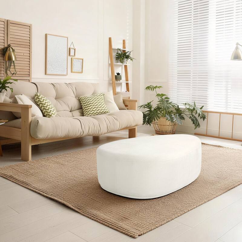 Modern Triangular Upholstered Accent Ottoman - Large - Beige/L