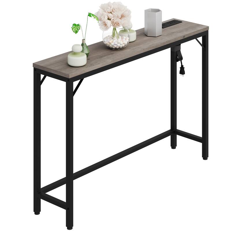 Console Table with Power Outlets & USB Ports, Narrow Sofa Table with Charging Station