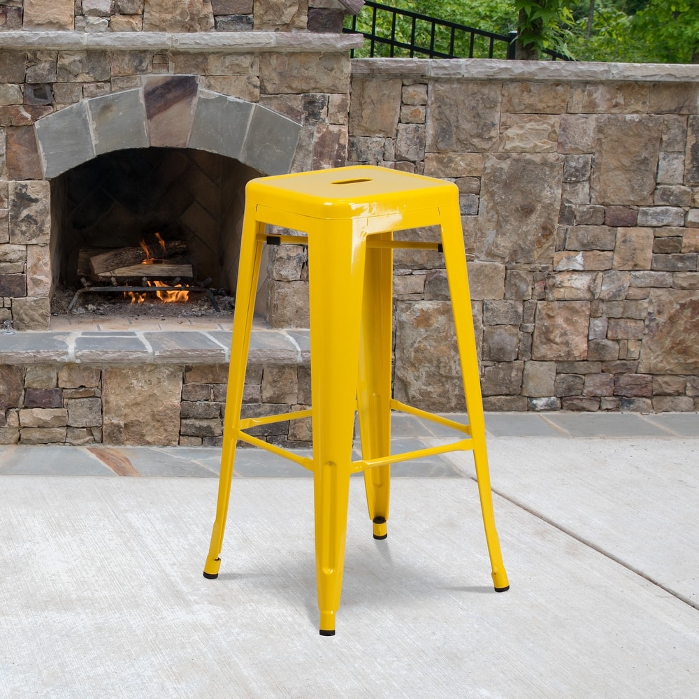 30" High Backless Metal Indoor-Outdoor Barstool with Square Seat